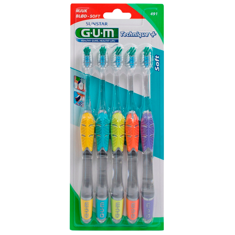 GUM Tandbørste Technique+ Voksen Blød - 5 stk