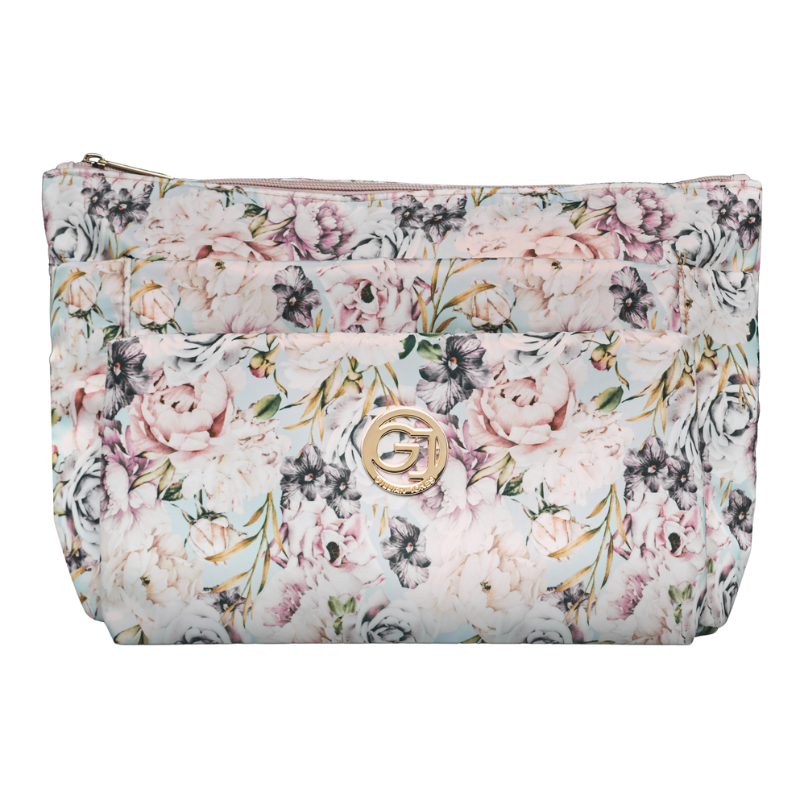 Gillian Jones 3-rums Kosmetiktaske i Rosa Storblomstret Print (1 stk)