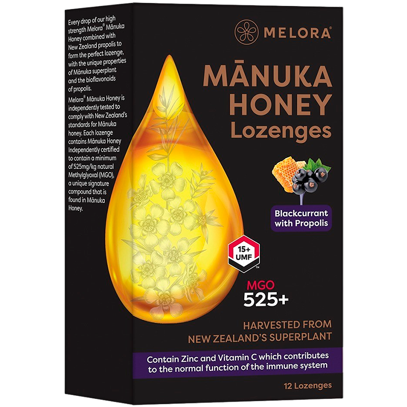 Melora Manuka Honey & Propolis Lozenges Blackcurrant (12 stk)