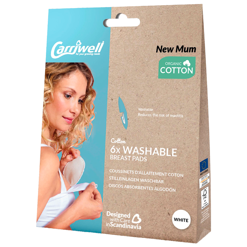 Carriwell Washable Breast Pads White - 6 stk