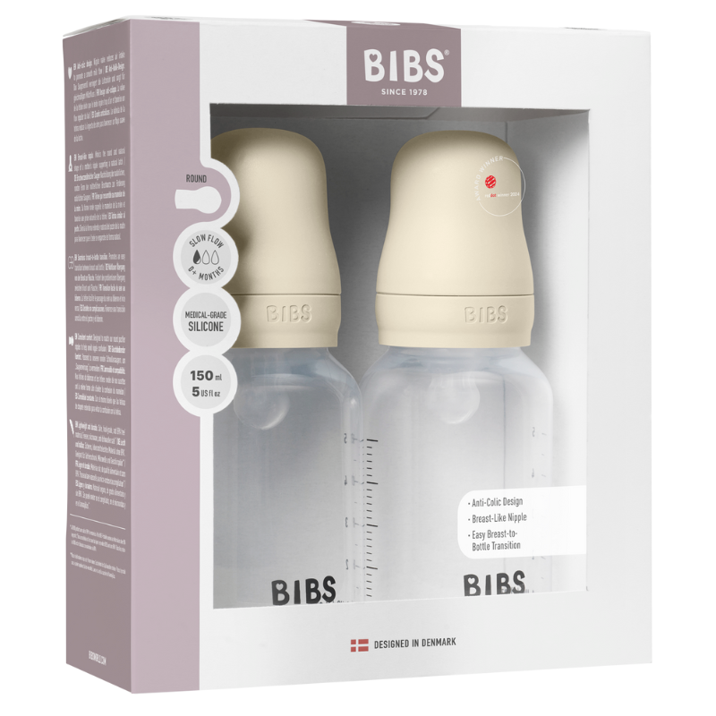Bibs Baby Bottle Round Silicone Medium Flow Ivory (150 ml)