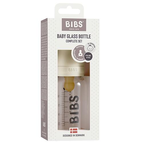 Bibs Baby Glass Bottle Complete Set Latex Ivory (110 ml)