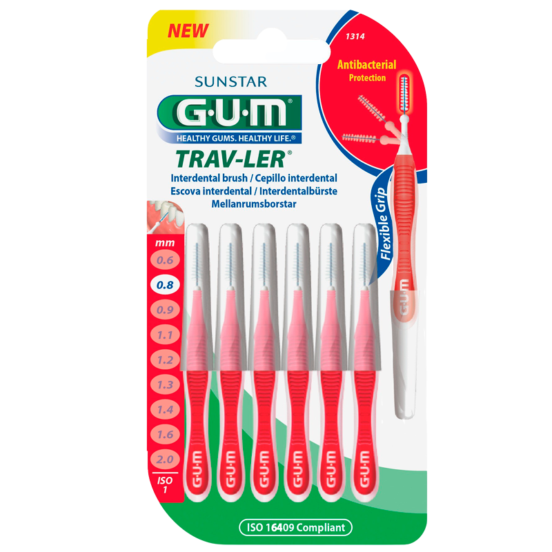 GUM Mellemrumsbørster TravLer Passage 0,8 (ISO 1) - 6 stk