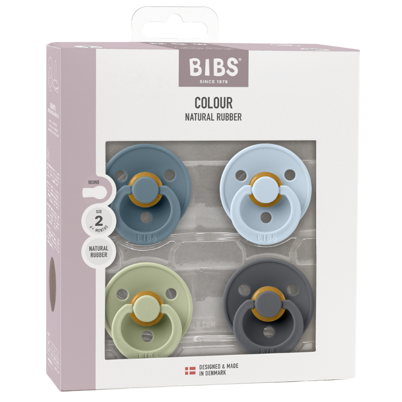 Bibs Pacifier Colour Latex Size 2 Petrol/Sage/Baby Blue/Iron (1 sæt)