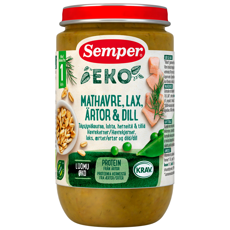 Semper EKO Mos Med Havrekerner, Laks, Ærter & Dild Ø - 235 g