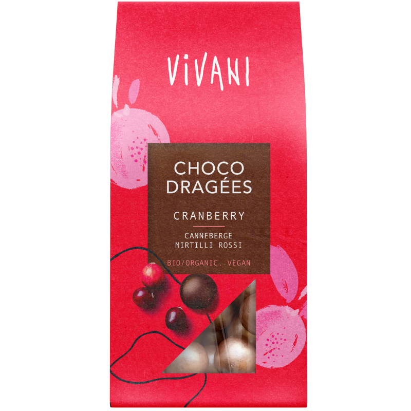 Vivani Choco Dragee Tranebær Ø (75 g)