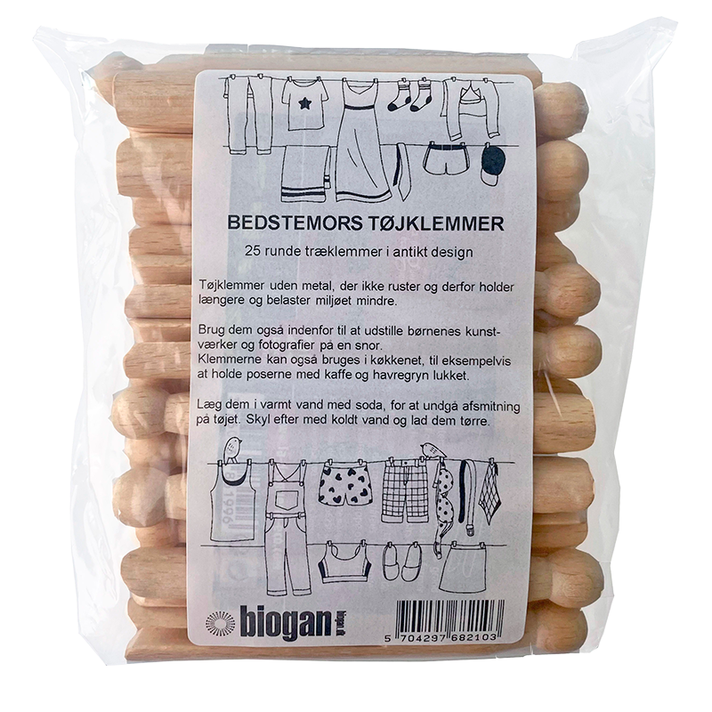 Biogan Runde Træ Tøjklemmer (25 stk)