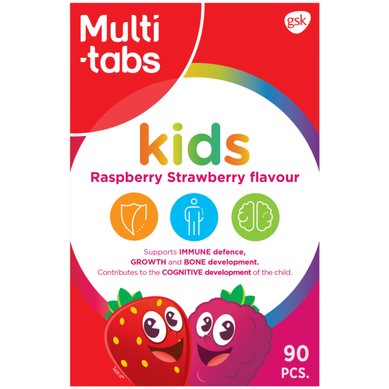 Multitabs Kids Hindbær/Jordbær Tyggetabletter (90 stk)
