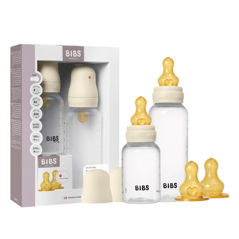 Bibs Grow and Flow Baby Bottle Round Latex Set 150 ml / 270 ml Ivory (1 sæt)