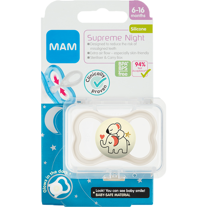 MAM Sut Supreme Night 6-16M Silicone White - 1 stk