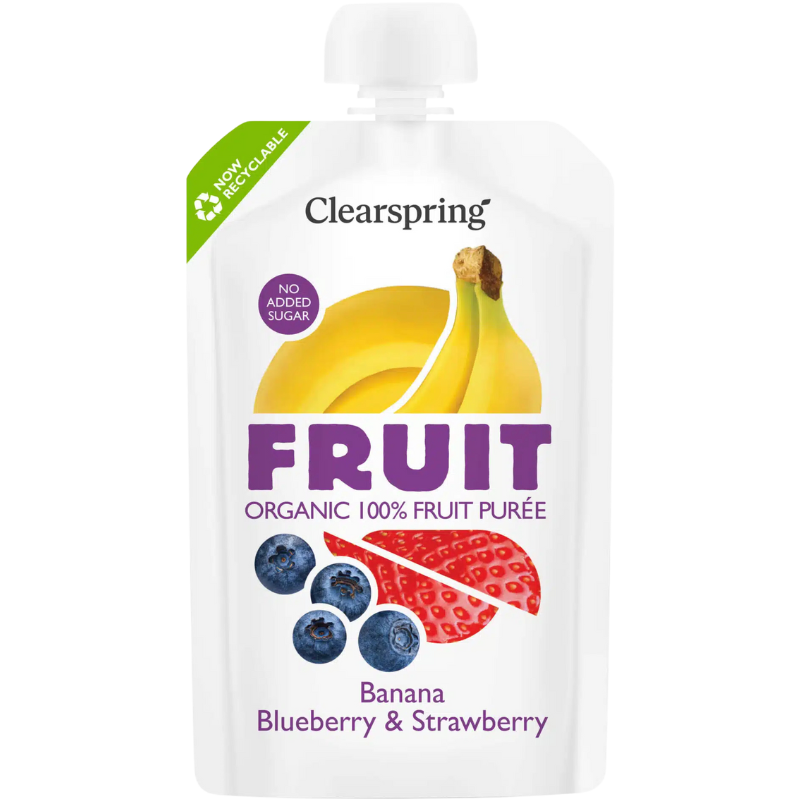 Clearspring 100% Fruit Puré Banan, Blåbær & Jordbær Ø (100 g)