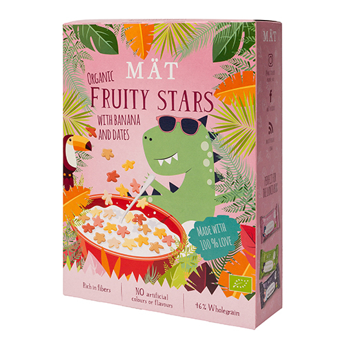 MÄT Organic Cereal Fruity Stars m. Banan, Vanilje & Dadler - 275 g.