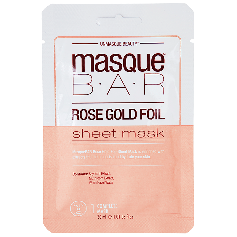 Bonusgave ved 800 kr. - MasqueBar Foil Rosé Gold Sheet Mask - 1 stk