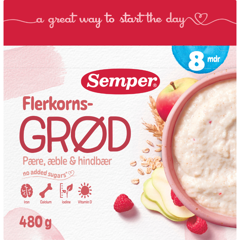 Semper Fuldkornsgrød Mild & Med Frugt 8M (480 g)