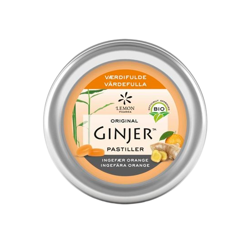 Lime Pharma GINJER® Ingefær ORANGE Pastiller Ø (40 g) Lime Pharma GINJER® Ingefær ORANGE Pastiller Ø (40 g)