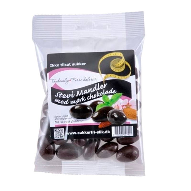 Mandler m. Mørk Stevia Chokolade - 90 g.