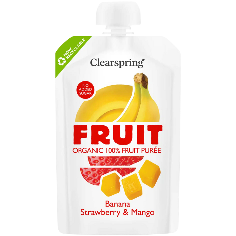Clearspring 100% Fruit Puré Banan, Jordbær & Mango Ø (100 g)