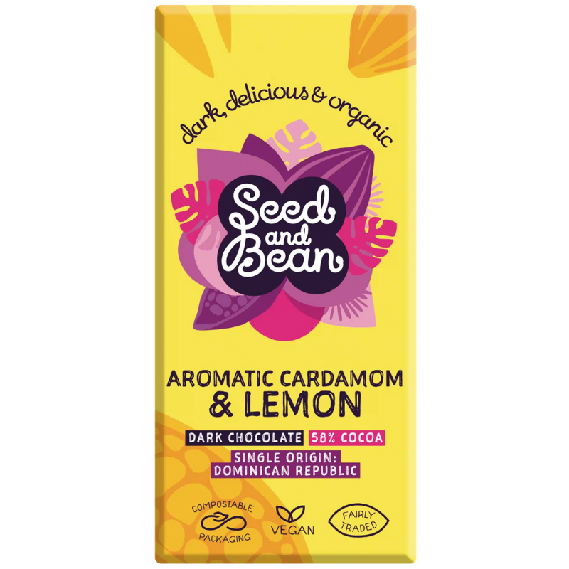 Seed & Bean Mørk Chokolade 58% Lemon & Cardamom Ø (75 g)