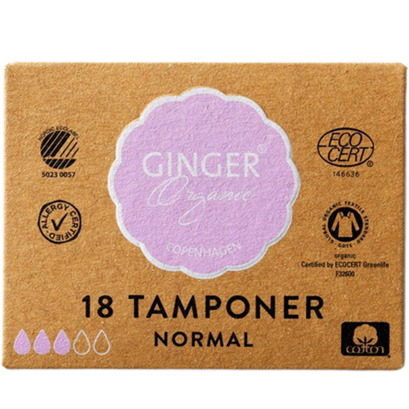 Ginger Organic Tampon u. indføringshylster, Normal Ø - 18 stk.